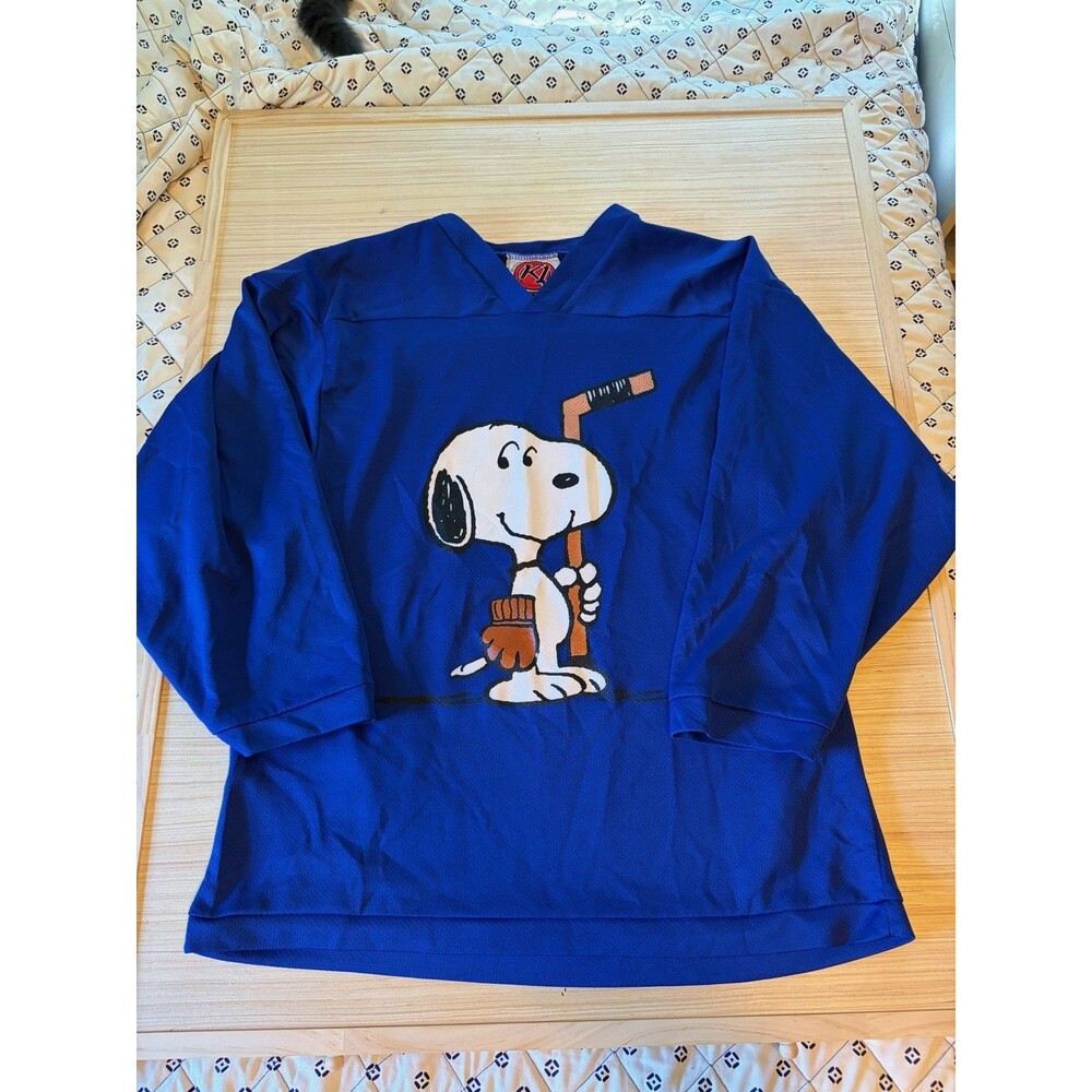Peanuts Snoopy Hockey Jersey Youth Medium Blue KI Sportswear Vintage Style - Picture 2 of 5